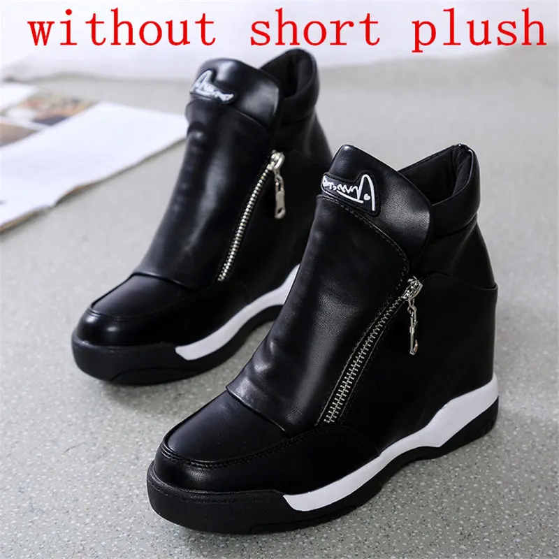 Женская кожаная обувь на танкетке; zapatos mujer plataforma tenis feminino; повседневная обувь на платформе в стиле Харадзюку; Повседневная обувь для женщин; basket femme - Цвет: not short plush