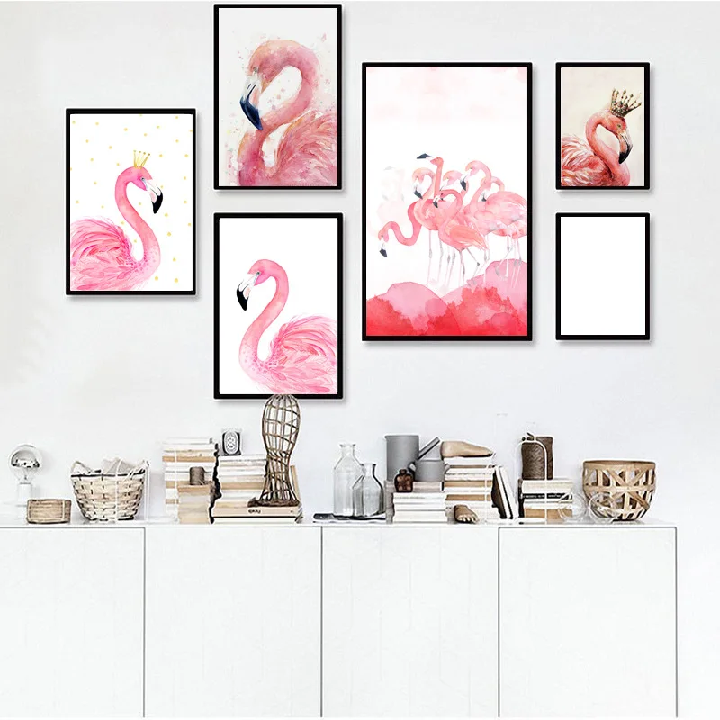 

Декоративная картина в виде розового животного, фламинго, картина для гостиной, спальни, дивана, комнаты для девочек, Настенная картина на х...