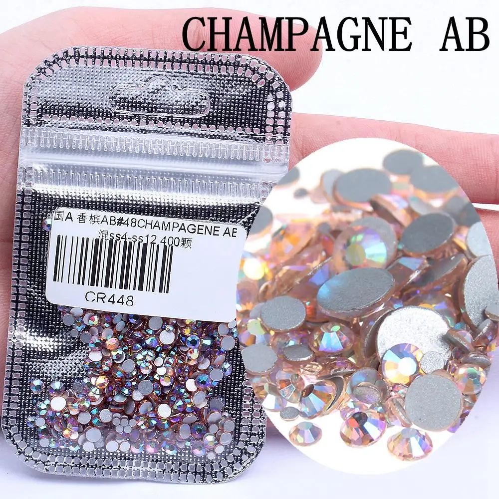 48 CHAMPAGNE AB Стразы для нейл-арта, 60 цветов, 400 шт, микс из SS4-SS12, стеклянные стразы с плоской задней стороной, Стразы для ногтей, 3D украшения - Цвет: 48 CHAMPAGNE AB
