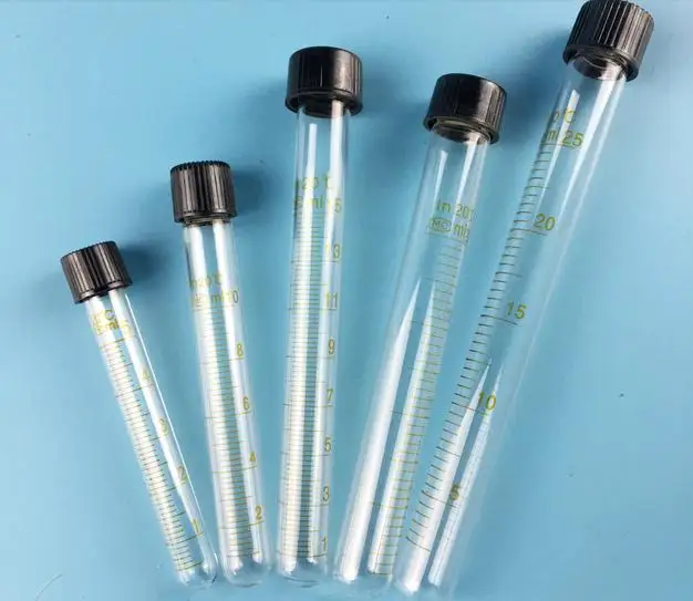 

20pcs 20ml glass graduation test tube with black screw cover round bottom free shipping