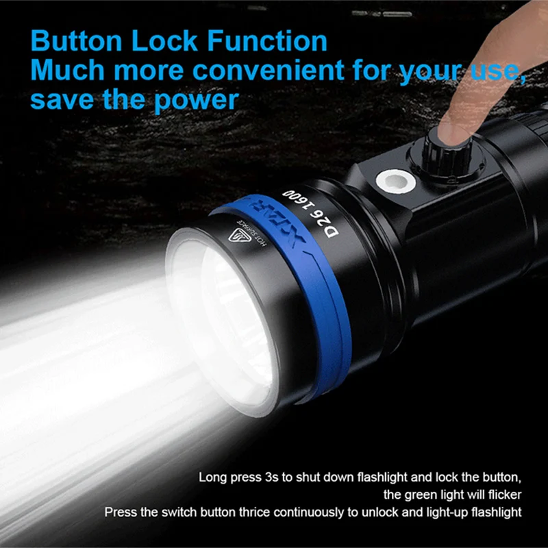 

XTAR D26 1600LM LED Flashlight Scuba Waterproof IPX8 Ultra Bright Torch Magnetic Switch Powerful Diving Flashlight 18650 battery
