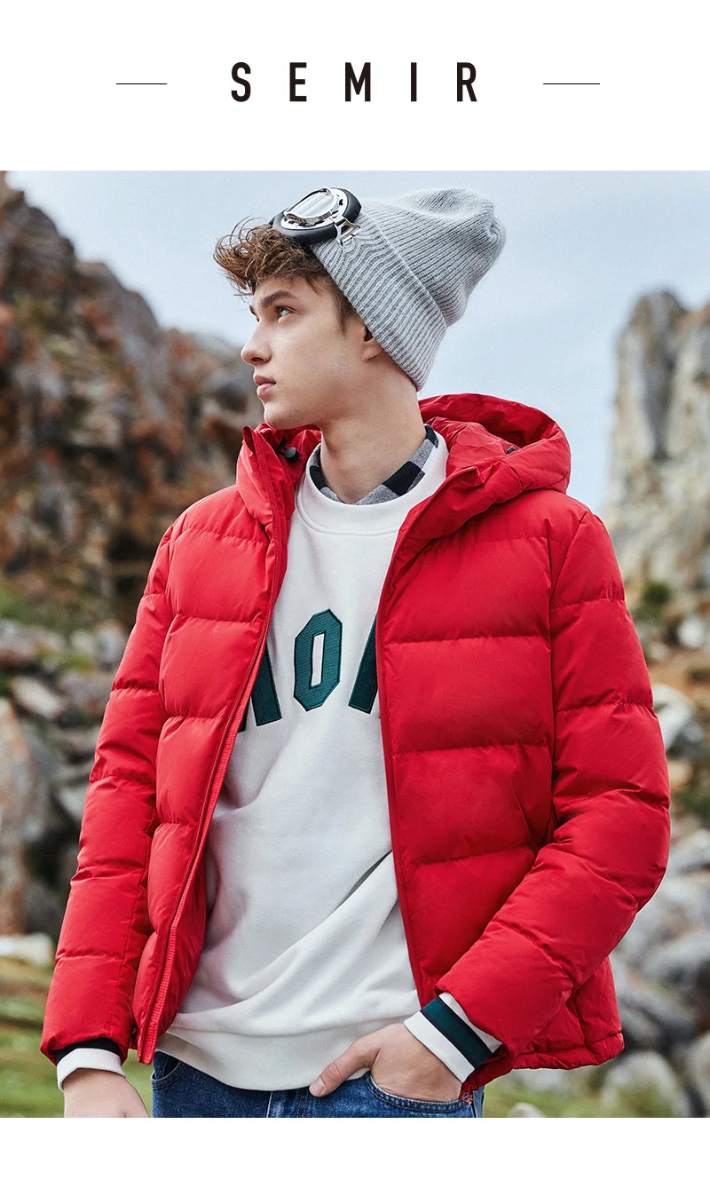 SEMIR, зимняя мужская куртка, новинка, пара, плотные пальто, 90% утиный пух, ультра-светильник, тонкий, с капюшоном, с хлопковой подкладкой, однотонная верхняя одежда для мужчин