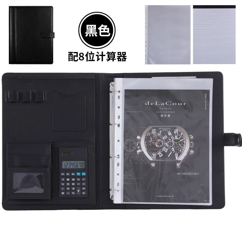 black B style Винтажные A4 Кожа PU Padfolio мужские деловые договор управления застежка замок документ менеджер файл папка-портфель 1199b - Цвет: black B style