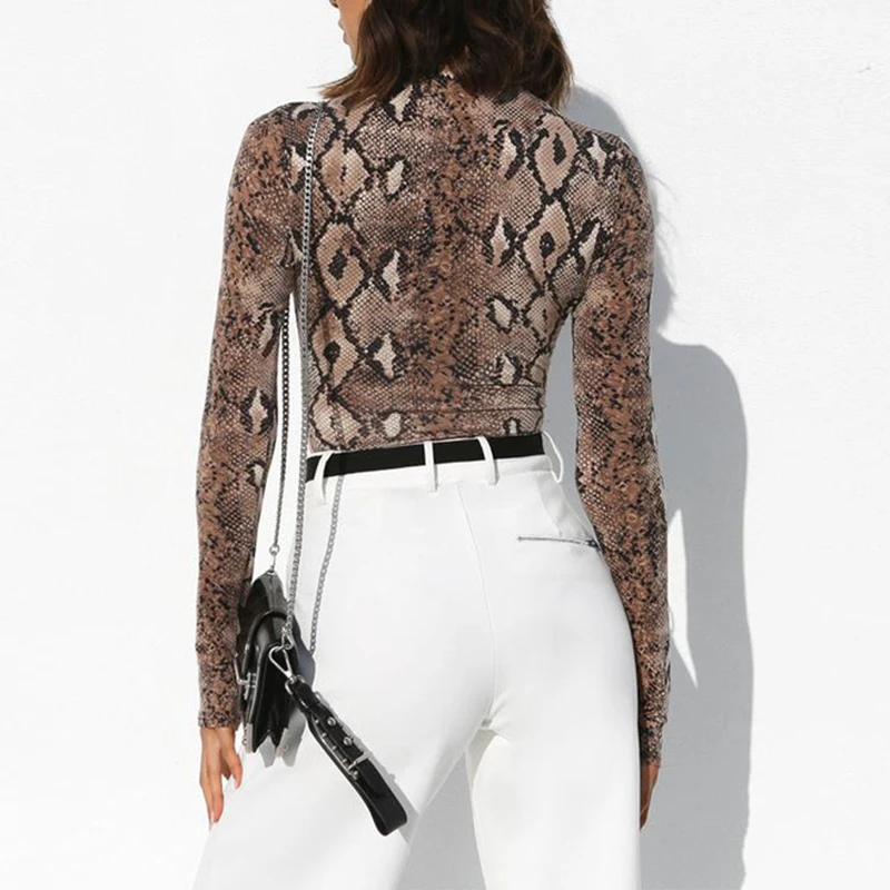 2018 зимний женский уличный сексуальный комбинезон со змеиным принтом Осенний