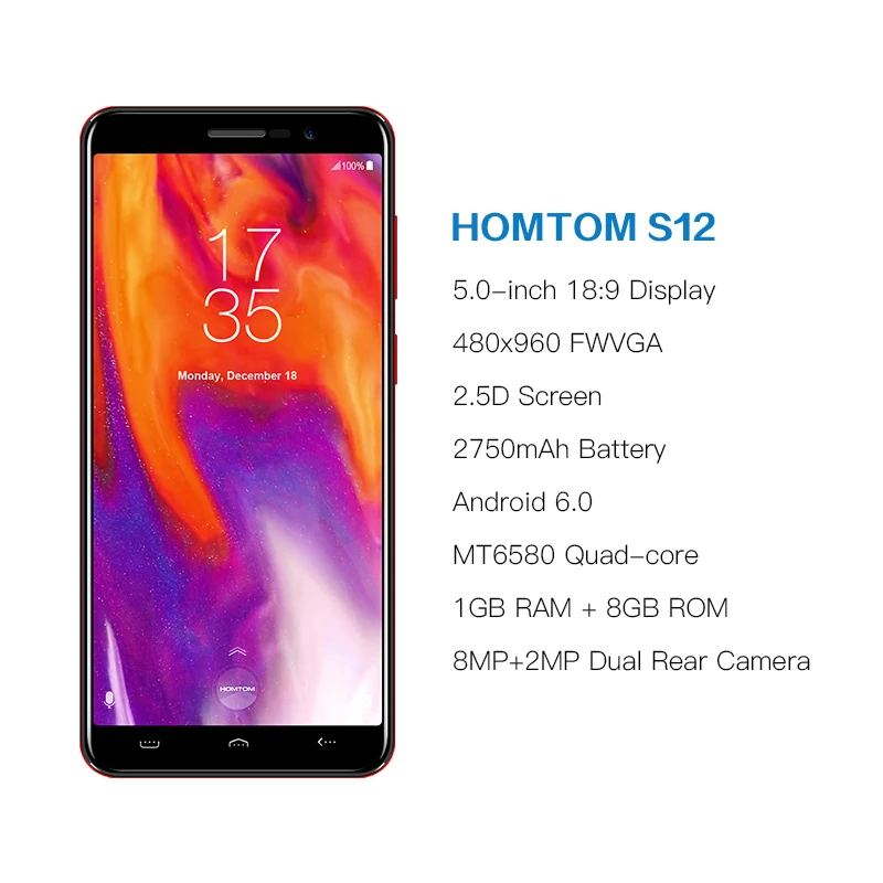 Глобальная версия HOMTOM S12 мобильный телефон 8 Гб ROM 5 0 дюймов Android 6 четырехъядерный