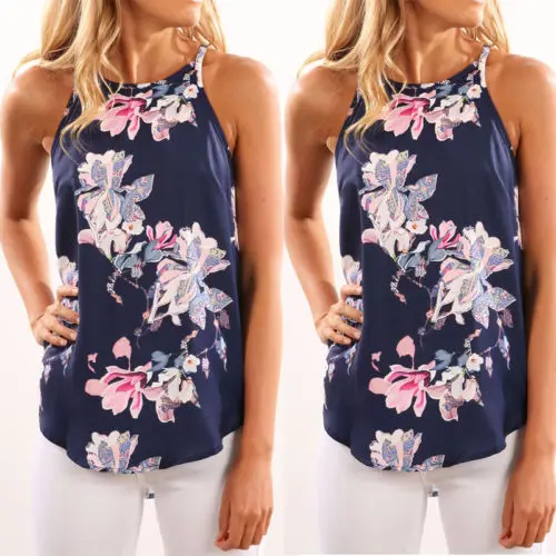 

Fashion Women Summer Loose Vest Tank Top Ladies Floral Sleeveless Blouse Casual Shirt Halter Sweet Tank Tops