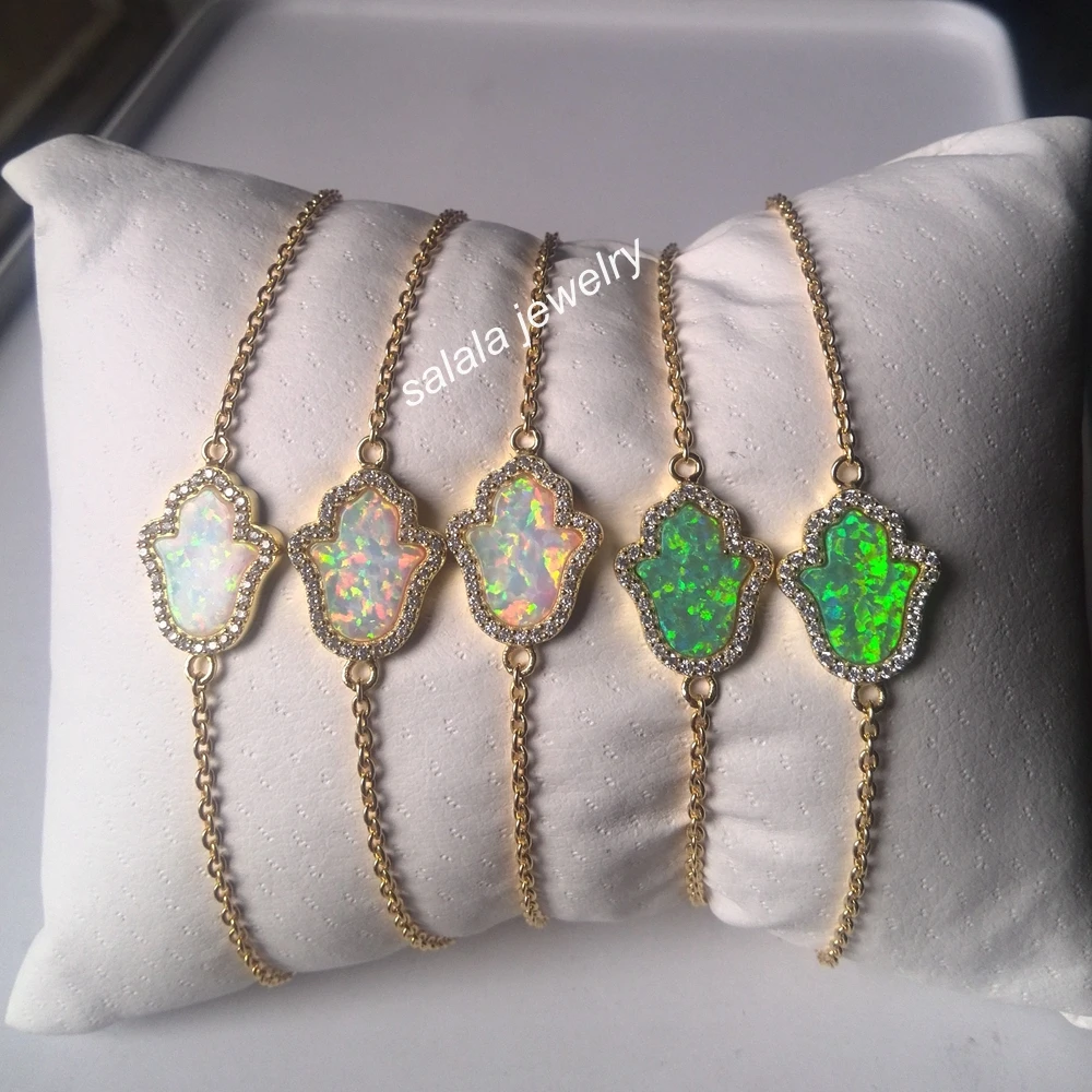 Браслет Kiwi & White Hamsa Hand Opal из стерлингового серебра 925 пробы регулируемый браслет