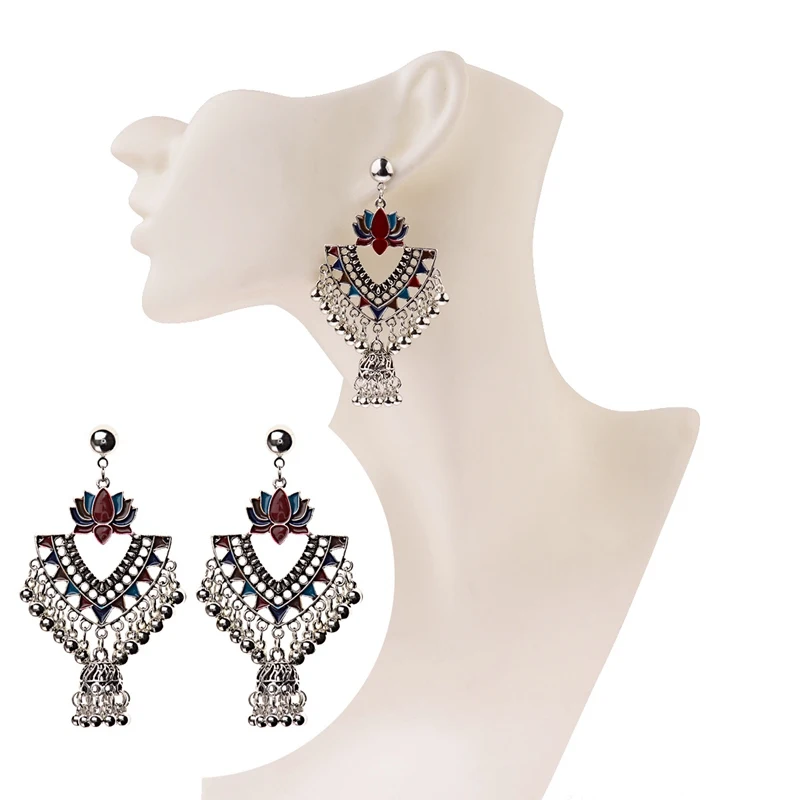 Amader египетские Винтажные серьги с кисточками зеленого лотоса Jhumka Bells для женщин, турецкие племенные цыганские треугольные индийские ювелирные изделия HXE068
