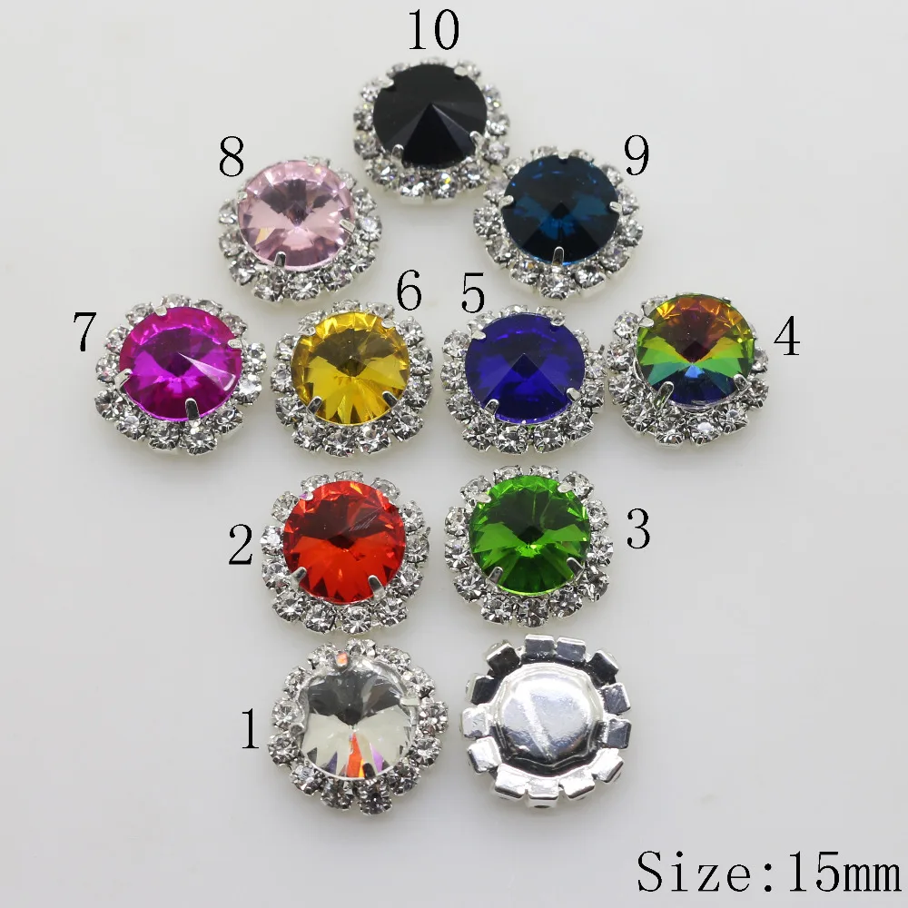 Оптовая продажа 10 шт. 15 мм цветные пуговицы со стразами 2017 ювелирный аксессуар