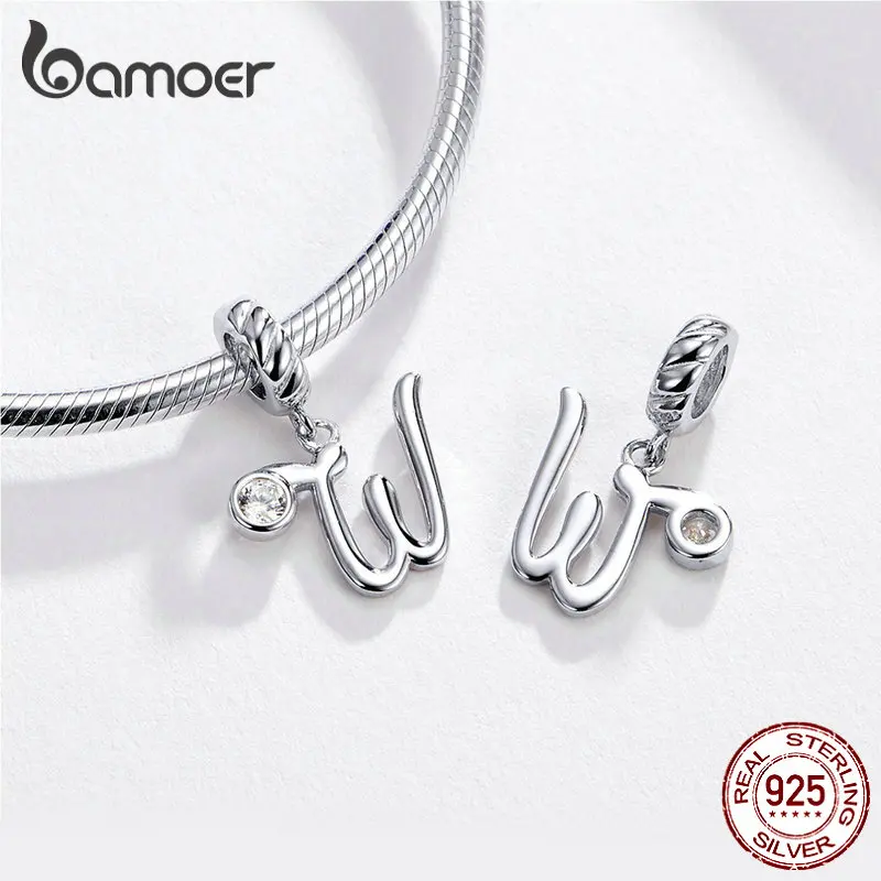BAMOER 26 букв Алфавит кулон 925 пробы Серебряный рукописный язык подвески Шарм для браслетов и ожерелья SCC1183