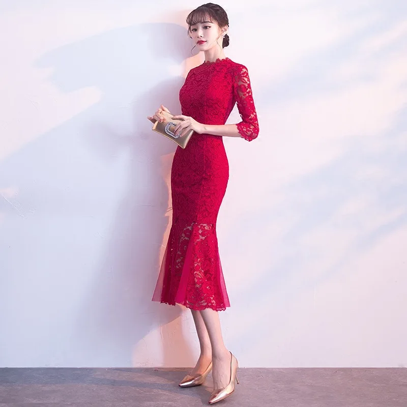 Брендовая Дизайнерская обувь традиционное китайское платье Qipao женские вечерние платья Винтаж Cheongsam Для женщин невесты кружевное платье с юбкой-годе
