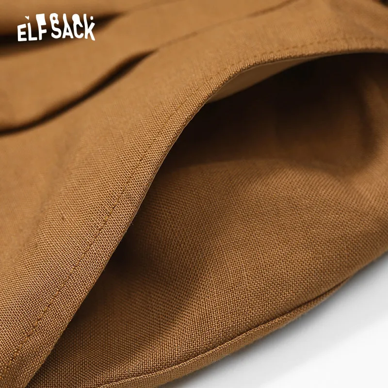 Женские льняные шорты ELFSACK свободные коричневого цвета с эластичной талией