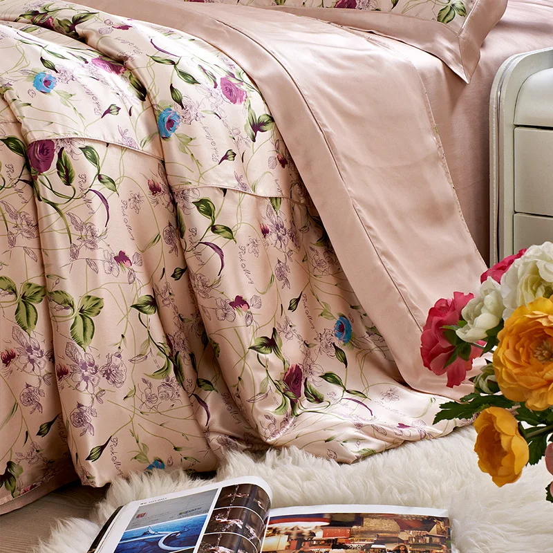19 Mommie Luxury Silk 4 Pieces Bedding Set 100% Real Mulberry Single Double Size Bed Sheet Duvet Cover Pillowcase | Дом и сад