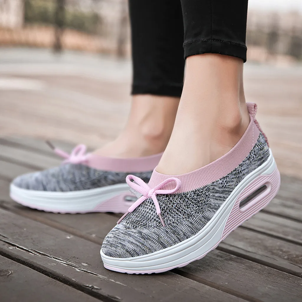 Для женщин кроссовки Для женщин туфли на танкетке дышащие Лоферы Zapatillas mujer толстая подошва пожать обуви Женская обувь# G4