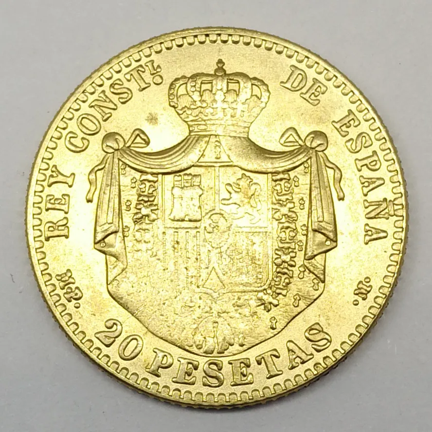 1889 испанская Золотая монета Alfonso XIII King Constl De 20 Pesetas Porlag of God позолоченные латунные