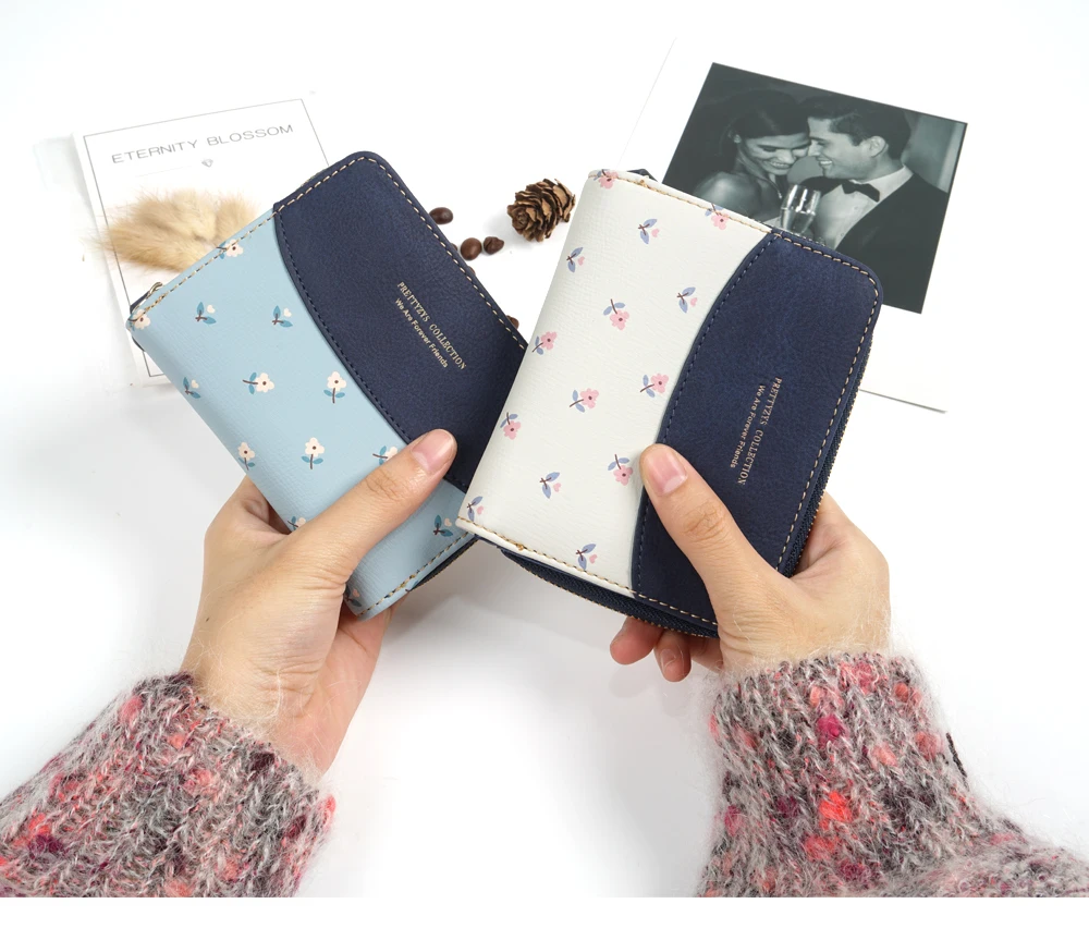 Prettyzys женский кошелек, Женский Длинный кошелек, средний кошелек для кредитных карт, карман для монет, кожаный, на молнии, Цветочный, синий, в стиле пэчворк, картерия, новинка