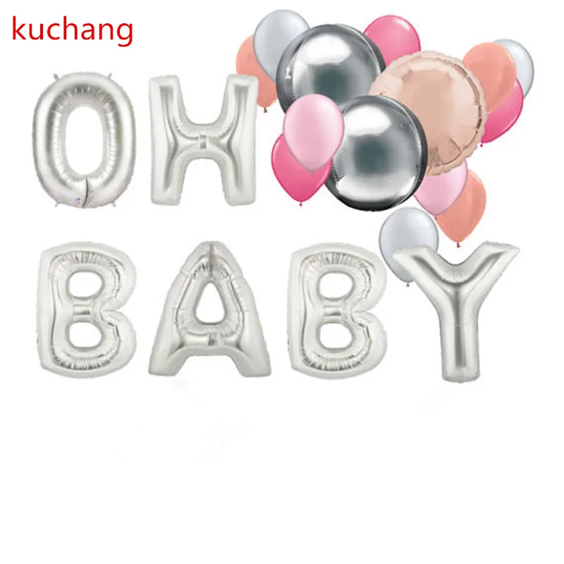 Kuchang, 6 шт./лот, 16 дюймов, с надписью "OH BABY", гелиевая фольга, праздничные украшения из шаров, для детского душа, принадлежности для дня рождения, воздушные шары, Декор