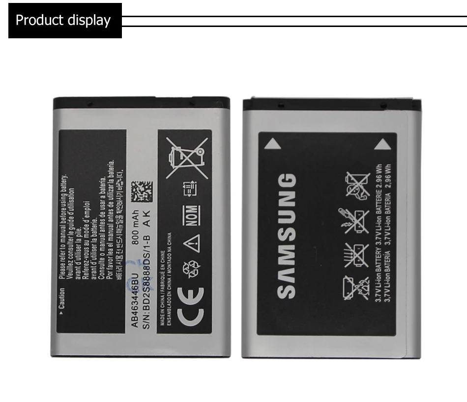 Оригинальная батарея samsung AB463446BU AB463446TU 800 мА-ч для samsung S139 M628 X520 F258 E878 F299 E1200M SGH-B108 GH-M310 SGH-L258