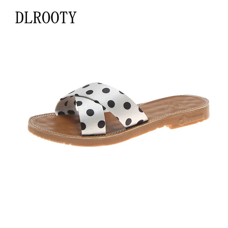 

Woman Sandals Shoes Slippers Summer Polka Dot Flats Platform Peep Toe Slides Non-slip Slip On Fashion Solid Casual Comfortable