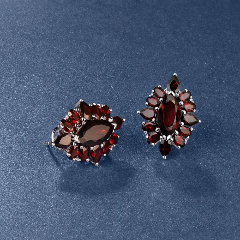 Hutang красный гранат клип серьги 14.5ct натуральный драгоценный камень Твердые 925 пробы серебряные ювелирные изделия Лучший подарок на Рождество