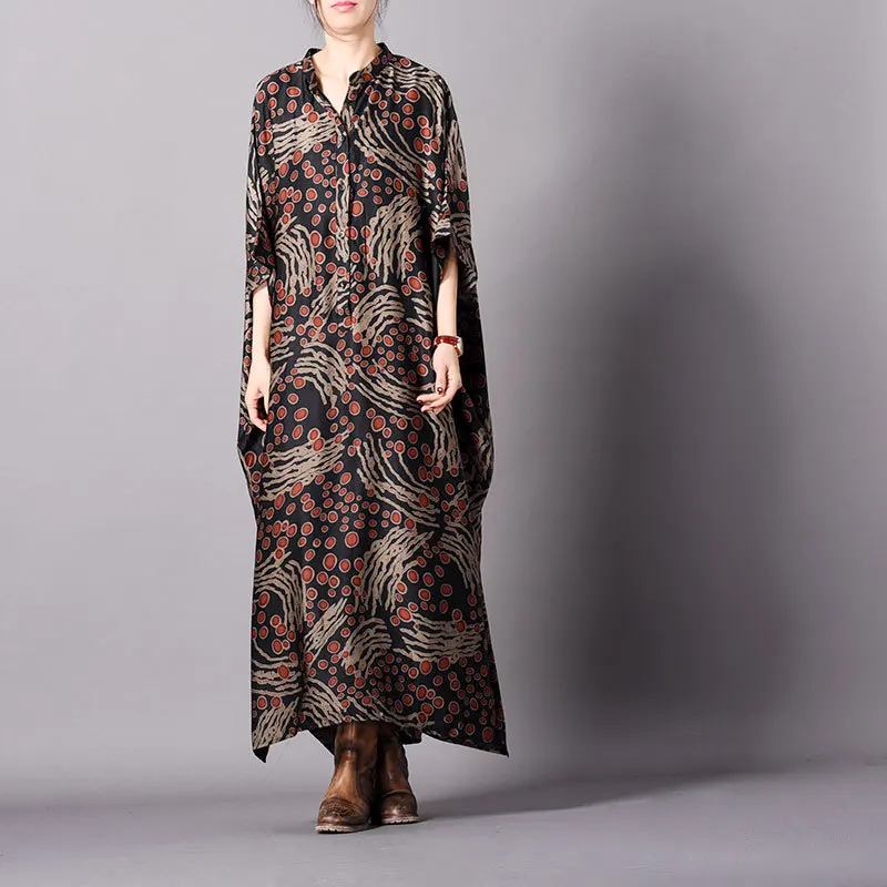 Женское весенне летнее платье с рукавами летучая мышь принтом морщин шелковое