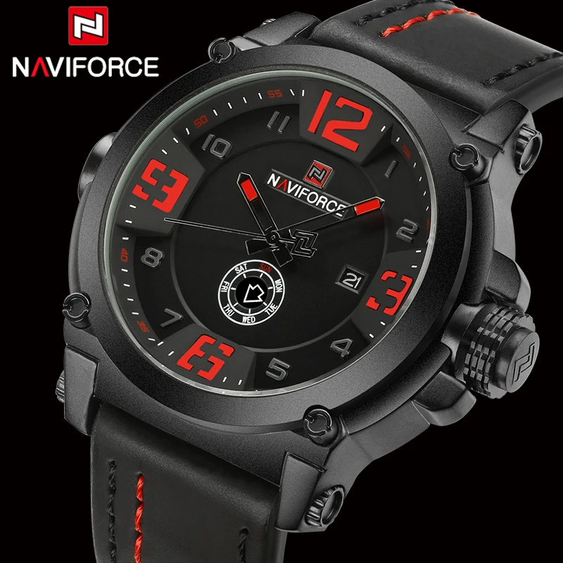 Топ люксовый бренд Naviforce мужские спортивные часы кожаные кварцевые модные