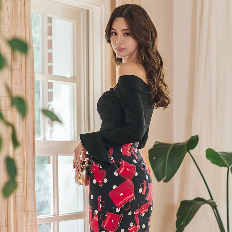 Летние женские Комплект из 2 предметов слэш образным вырезом с расклешенными