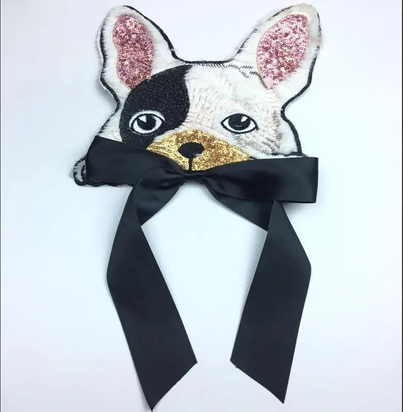 Вышитый блестками бант милая собака большая аппликация нашивка одежда