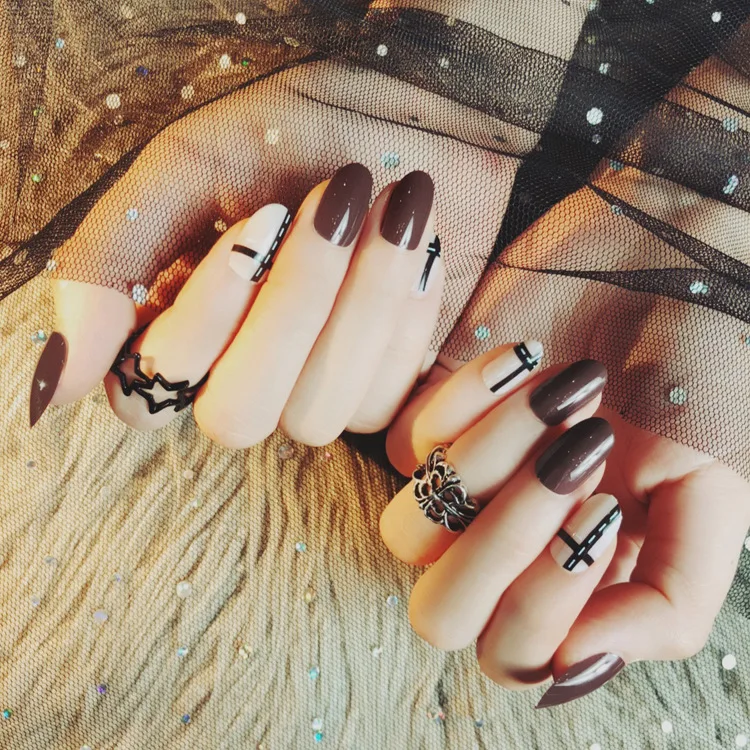 24 шт foreverlily полный искусственный дизайн ногтей типсы с 1 шт. клей наклейки крест и