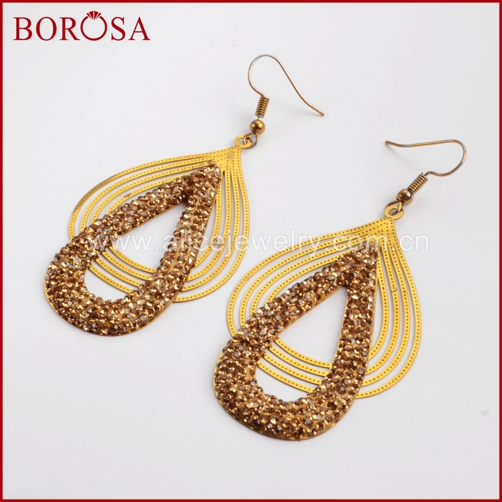 Женские Разноцветные серьги BOROSA висячие в форме капли с металлическими стразами