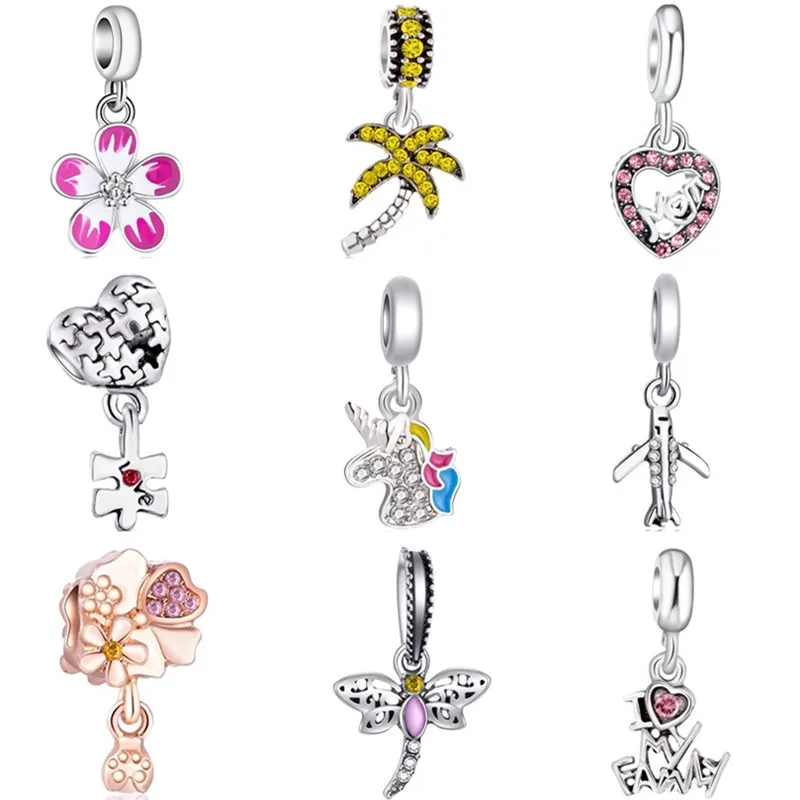 

Hot Sale Crystal Aircraft Maple Leaf Dragonfly Sock Flower Heart Beads Fit Original Pandora Charms for Women DIY Bijoux Jewelry