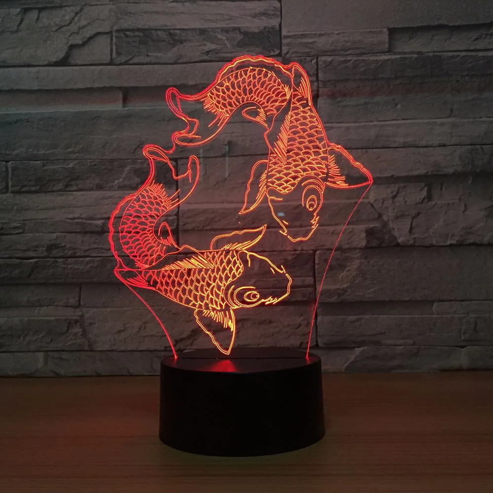 7 цветов Изменение для сна освещение Декор 3D двойной Карп моделирование Usb