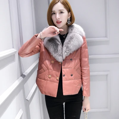 Eraser red KMETRAM женские Модные плюс Размеры натуральная куртка из овечьей кожи куртка-бомбер из натурального Лисьего меха, пальто, кожаная куртка 3XL HH672 - Цвет: Eraser red