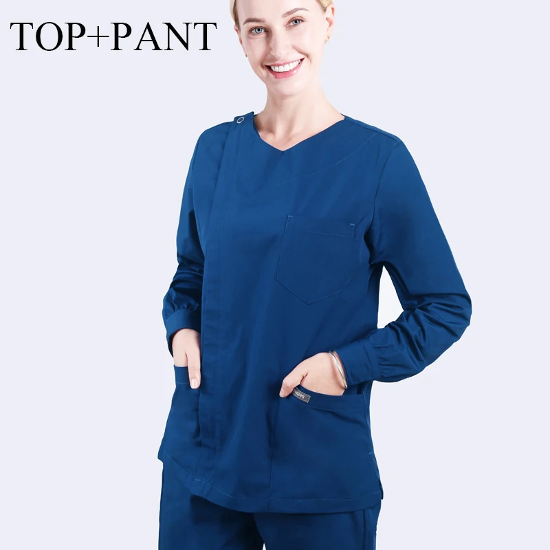 Royal Blue One Set Зимние Для женщин форма медсестры-санитарки Медицинский Набор рабочая одежда для больниц плечи Открытый круглый вырез, длинный рукав Доктор костюм медсестры форма - Цвет: Royal Blue One Set