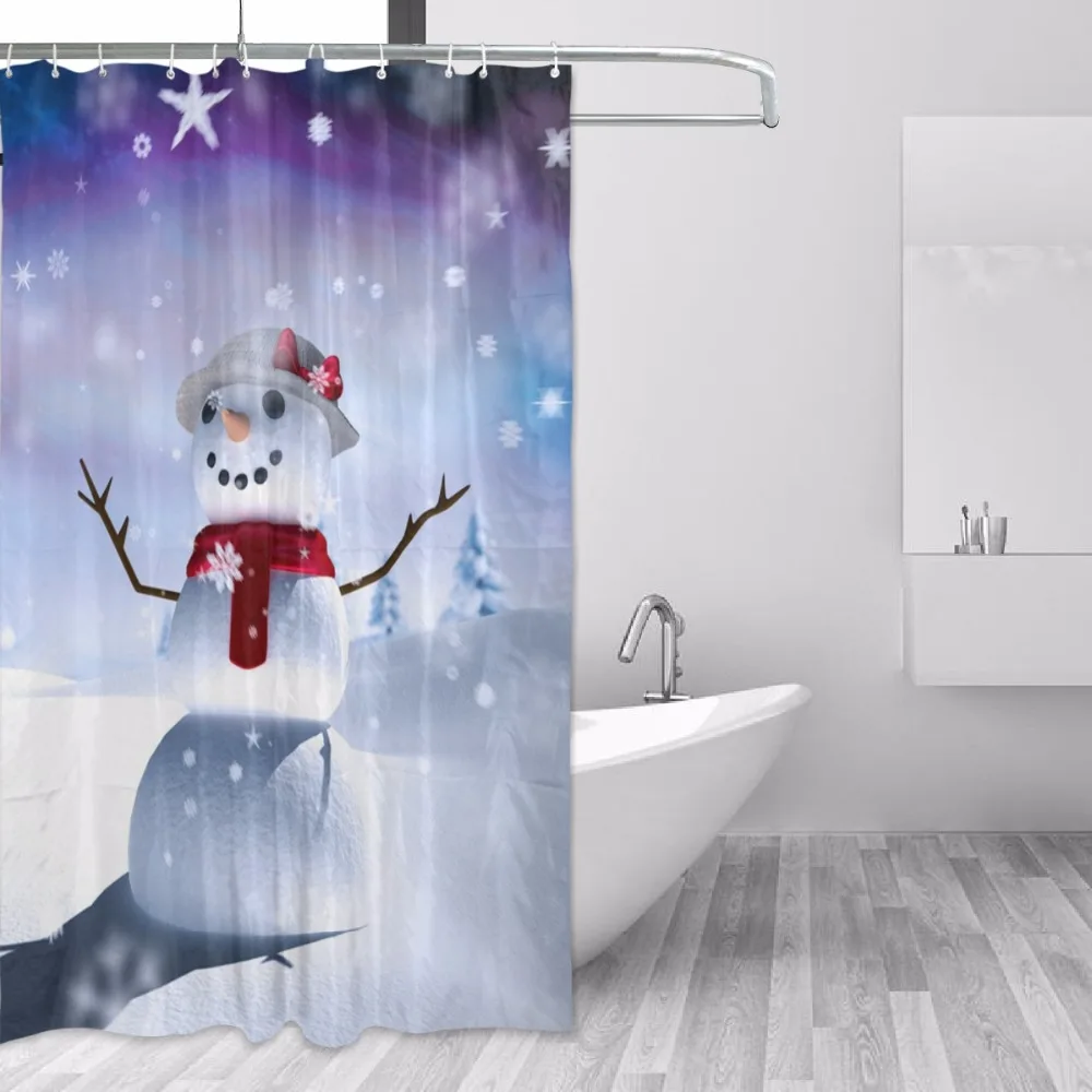 

Новая Водонепроницаемая душевая занавеска с изображением снеговика, Экологически чистая моющаяся занавеска для ванной с кольцами для Рожд...