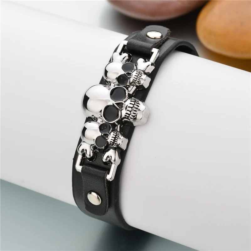 Браслет мужской кожаный в стиле панк рок с черепом и пряжкой|bracelets for|buckle braceletbracelet