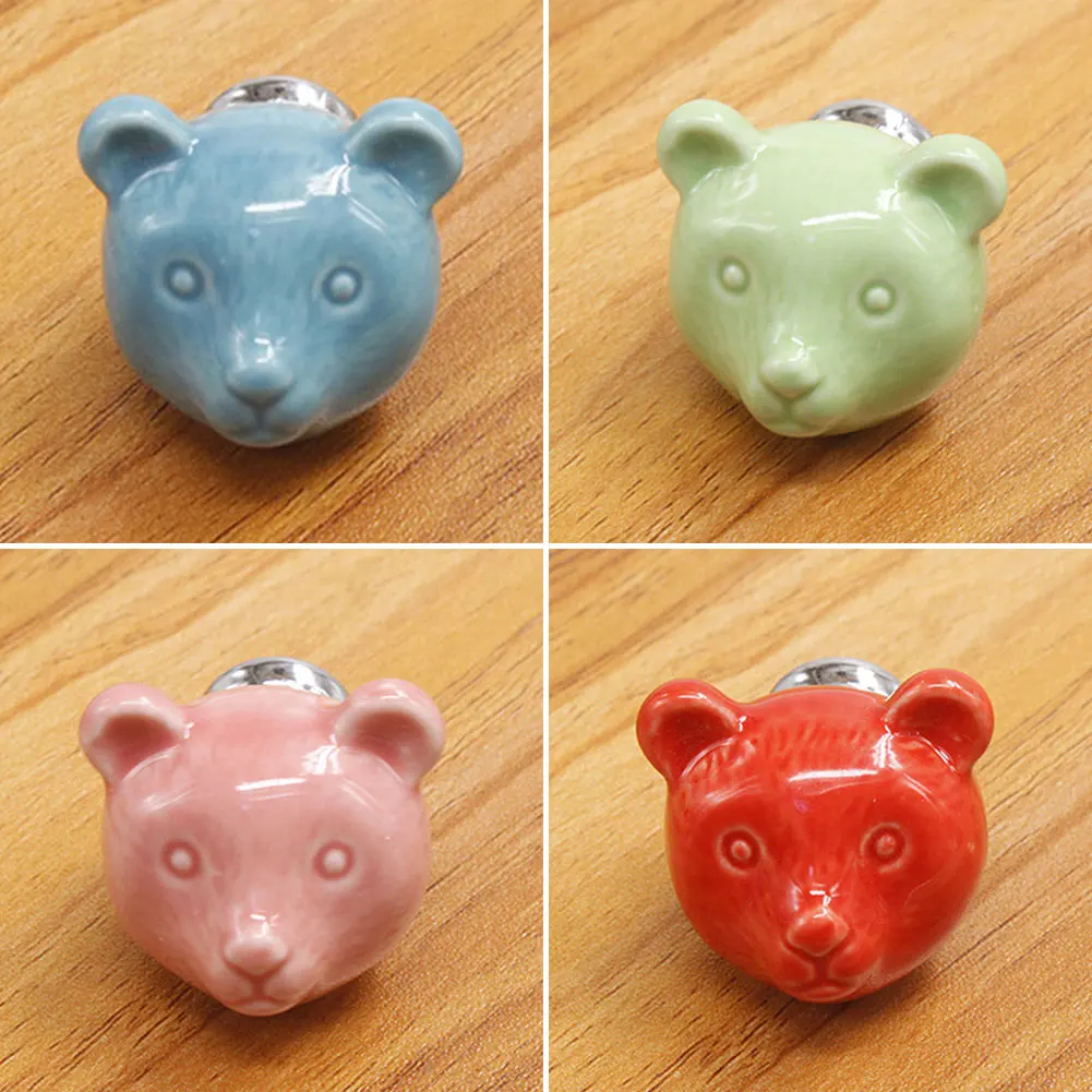 Дверные ручки Творческий Керамика медведь дизайн 7 цветов для Шкаф-Гардероб