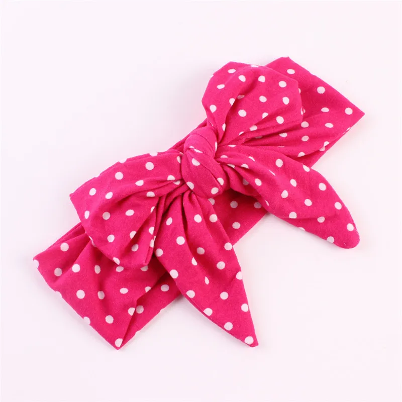 Повязка на голову для девочек хлопковая эластичная повязка в горошек с бантом