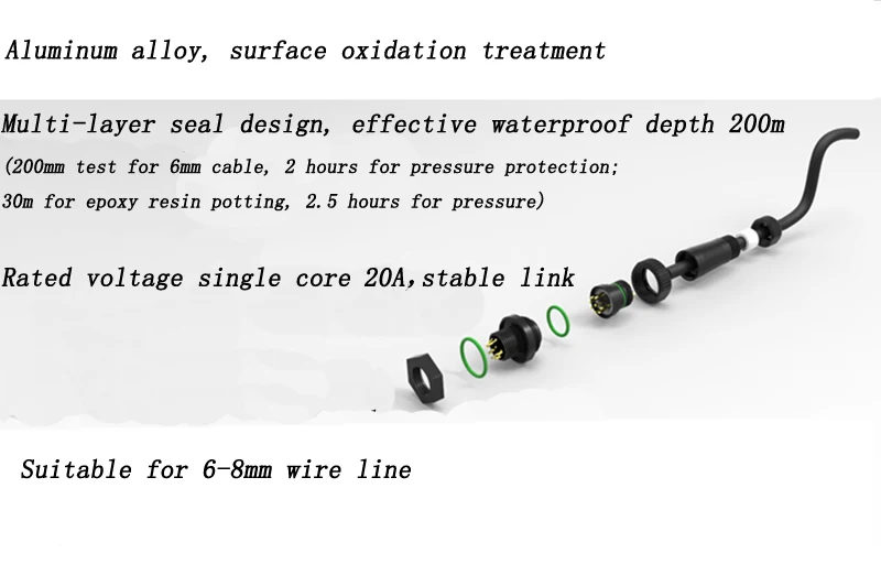 1 шт. ROV водонепроницаемый Соединительный авиационный разъем глубина 200 м