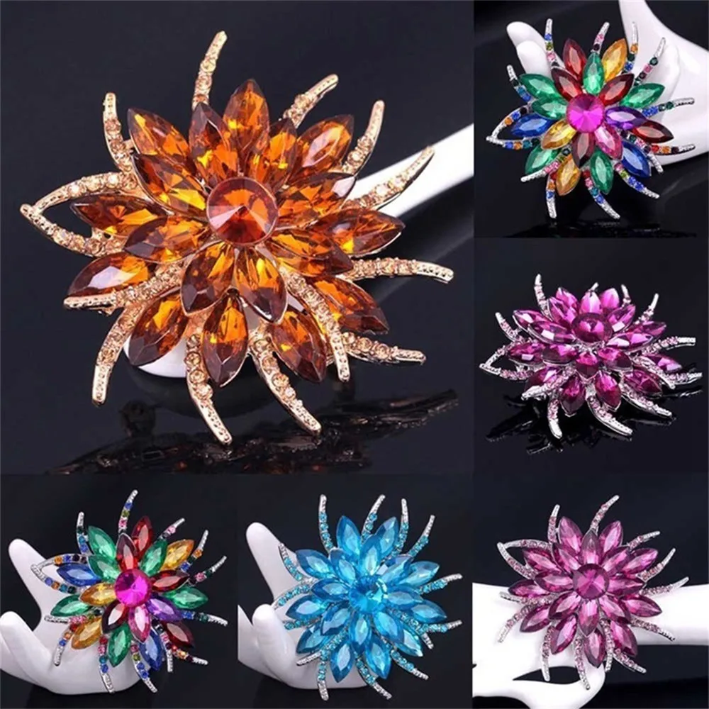 Ellenmar Стразы большая Цветочная Брошь Pin Свадебный шарф стильная Ювелирная брошь