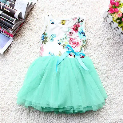 Hot Sale Baby Girls Dress Kids Summer Princess Sleeveless Floral Stripe Tulle Silk Ribbon Lace Bow | Детская одежда и обувь