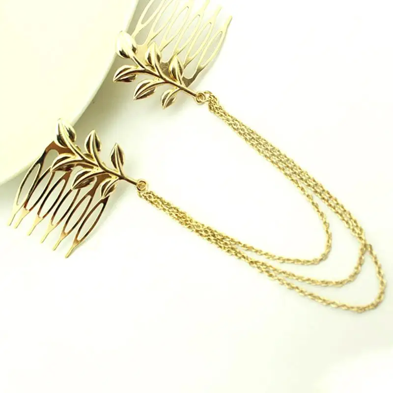 New Fashionable Leaf Chain Hairpin Comb Chic Headdress Hair Accessories Vintage Leaves Clip For Women Girls Gifts 5459 | Украшения и