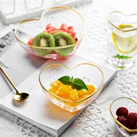 luxury heart shaped glass bowl golden edge transparent bowl crystal milk tea mug fruit salad bowl household dinnerware 1pcs