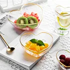 Роскошная стеклянная чаша в форме сердца, Прозрачная чаша с золотым краем, кружка для молочного чая, чаша для фруктового салата, домашняя посуда, 1 шт.