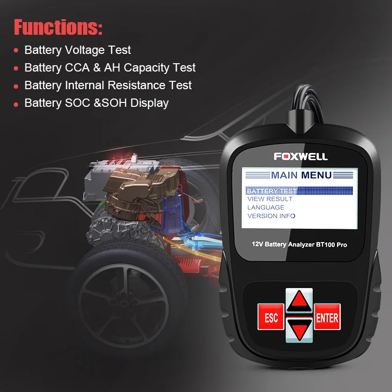 12 В 1100CCA автомобиля Батарея тестер анализатор Foxwell BT100 Pro для затоплены AGM гель