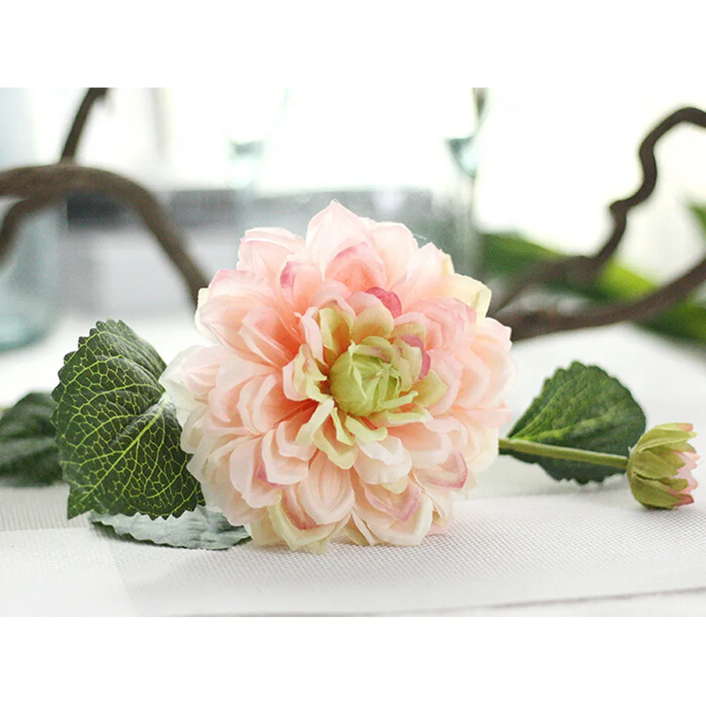 2 головки Dahlias Искусственные цветы Шелковые осенние яркие настоящие на ощупь искусственные цветы для свадебной вечеринки DIY украшение для дома и сада цветочный - Цвет: Розовый