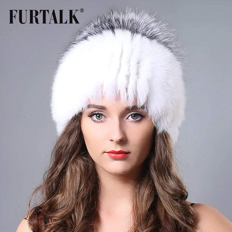 Меховая шапка FURTALK женская вязаная ручной работы из натурального меха лисы на