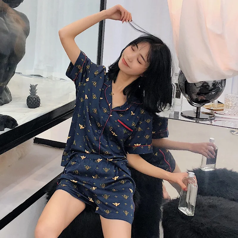 Летняя атласная пижама с коротким рукавом и шортами тонкая домашняя одежды