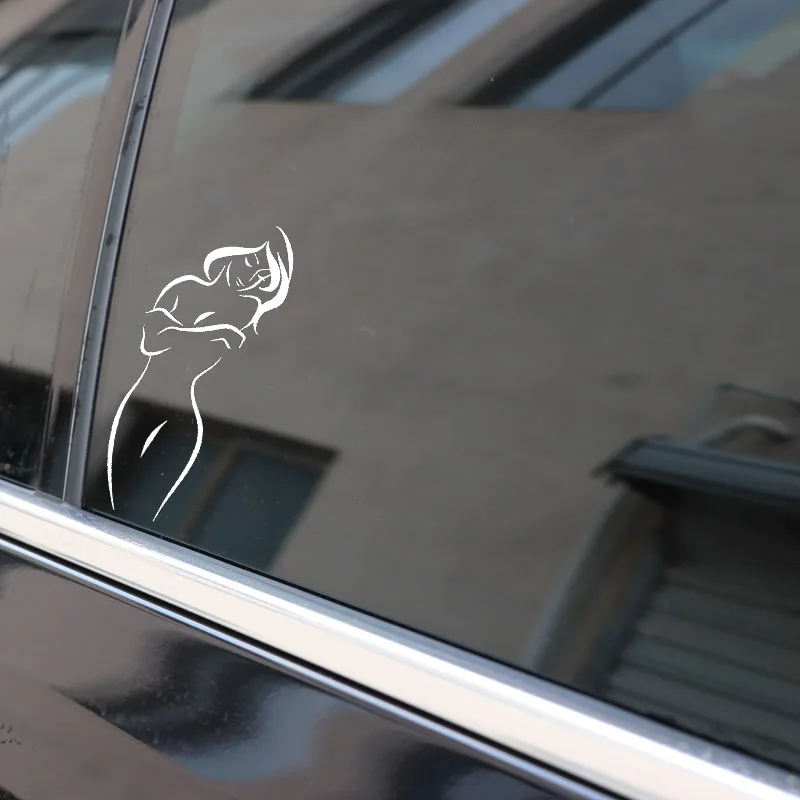 

YJZT 5.2*12.3CM Beautiful Graceful Girl Black/Silver Vinyl Decal Fantastic Interesting Style Car Sticker Good Quality C20-0473