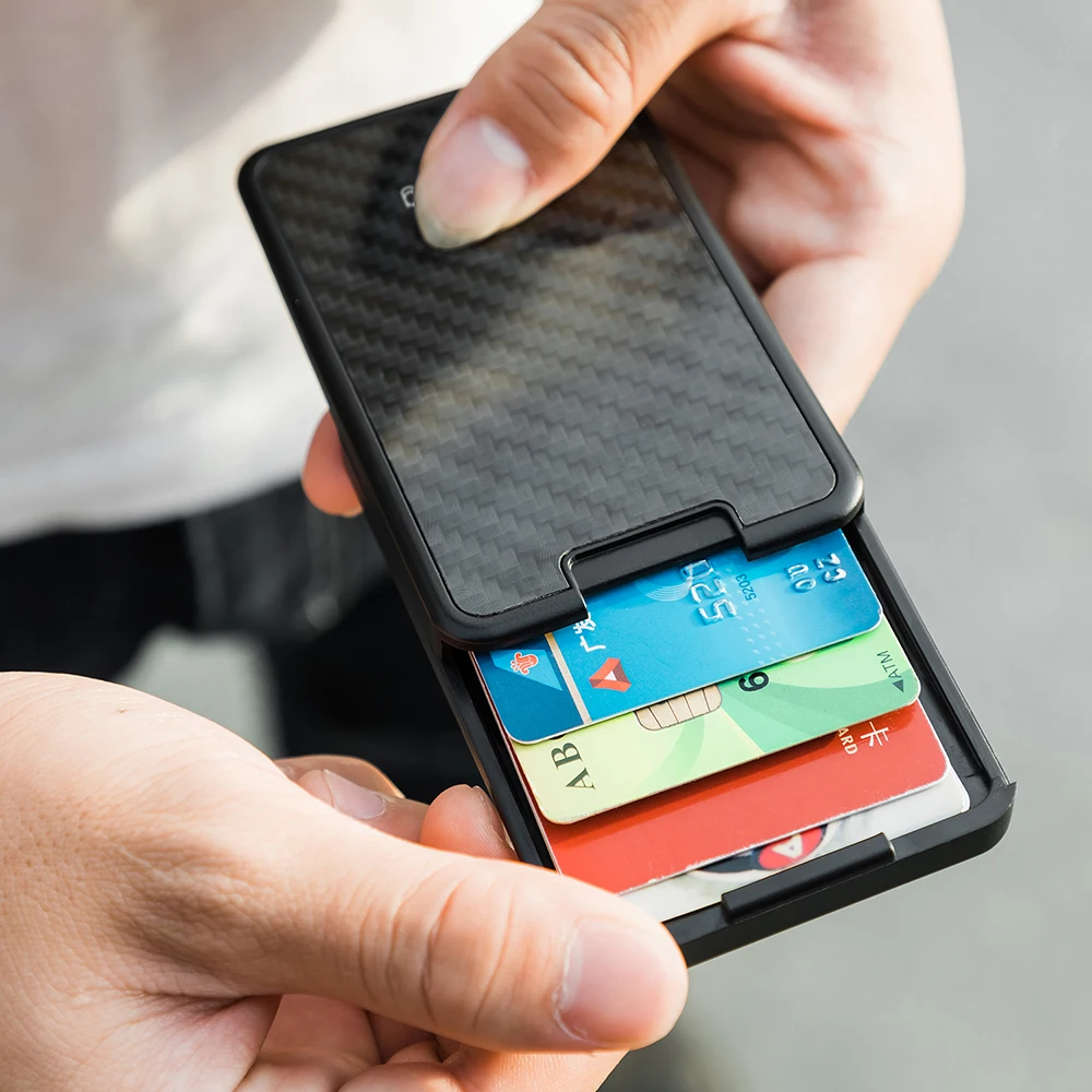 Слайдер тонкий кошелек чехол с Карбоновым волокном и RFID-блокировкой для мужчин